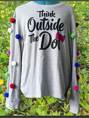 Disney “Think Outside The Dot” Black Phrase with Long Sleeves with Pom Poms XL